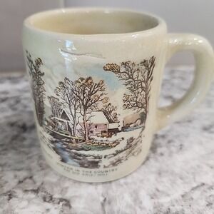 Currier & Ives Coffee Mug WINTER IN THE‎ COUNTRY The Old Grist Mill Shaving Mug